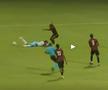 Aedan Scipio (Anguilla) a fost tras de păr de Keon Greene și de Shalon Knight din Antigua și Barbuda, în timpul unui meci din Liga Națiunilor CONCACAF