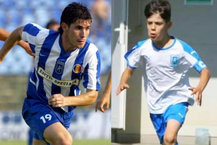 Gabriel Velcovici (în stânga), în tricoul lui U Craiova. Mario, în dreapta, la juniorii lui CSU
