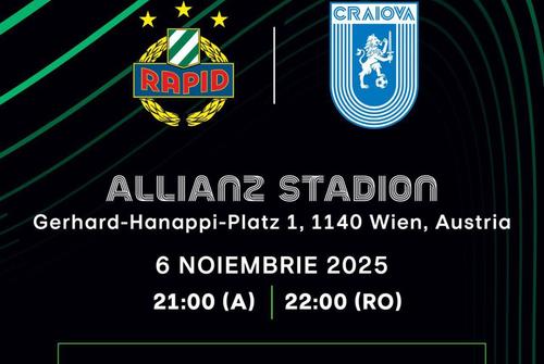 Universitatea Craiova se pregătește de o nouă deplasare europeană. Joi, 6 noiembrie, oltenii joacă la Viena, pe Allianz Stadium, împotriva celor de la Rapid Viena, în runda #3 din grupa unică a UEFA Conference League.