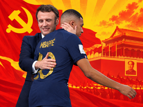 Președintele Macron și Mbappe, foto: Imago, editată cu AI