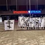 Mesajul ultrașilor afișat chiar în Ghencea: „Străzile sunt naționaliste!”. Îi numesc pe protestatari „anti-fasciști”