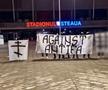 Mesajul ultrașilor afișat chiar în Ghencea: „Străzile sunt naționaliste!”. Îi numesc pe protestatari „anti-fasciști”