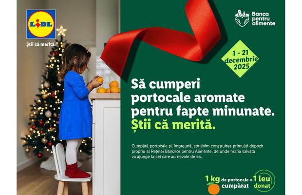 Lidl România continuă sprijinul pentru Rețeaua Băncilor pentru Alimente: pentru fiecare kilogram de portocale cumpărat de clienți, compania donează 1 leu pentru construirea primului depozit propriu al Rețelei în județul Neamț