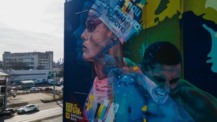 Mural David Popovici în Timișoara / foto: asociatia-edit.ro