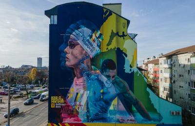 David Popovici, în centrul unui alt mural uriaș: „Povestea lui merită să fie spusă tinerilor din România”