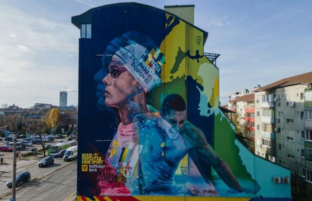 David Popovici, în centrul unui alt mural uriaș: „Povestea lui merită să fie spusă tinerilor din România”