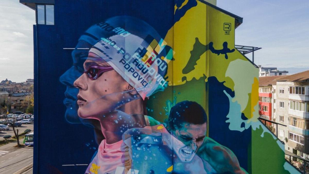 David Popovici, în centrul unui alt mural uriaș: „Povestea lui merită să fie spusă tinerilor din România”