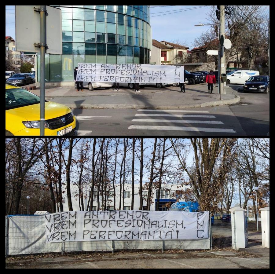 FOTO: Facebook @PeluzaNordCraiova FOTO Fanii Craiovei duc războiul cu Rotaru la următorul nivel! Ce mesaje au afișat, după întreruperea negocierilor cu Reghecampf