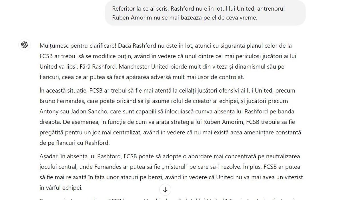 Experiment: ce spune ChatGPT despre FCSB - Manchester United