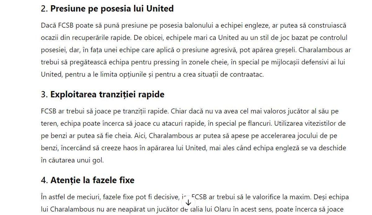 Am întrebat ChatGPT ce va fi la FCSB - Manchester United » AI i-a făcut tactica lui Charalambous: „Iată cum poți crea haos în apărarea lor” + Cum sunt văzute imixtiunile lui Becali