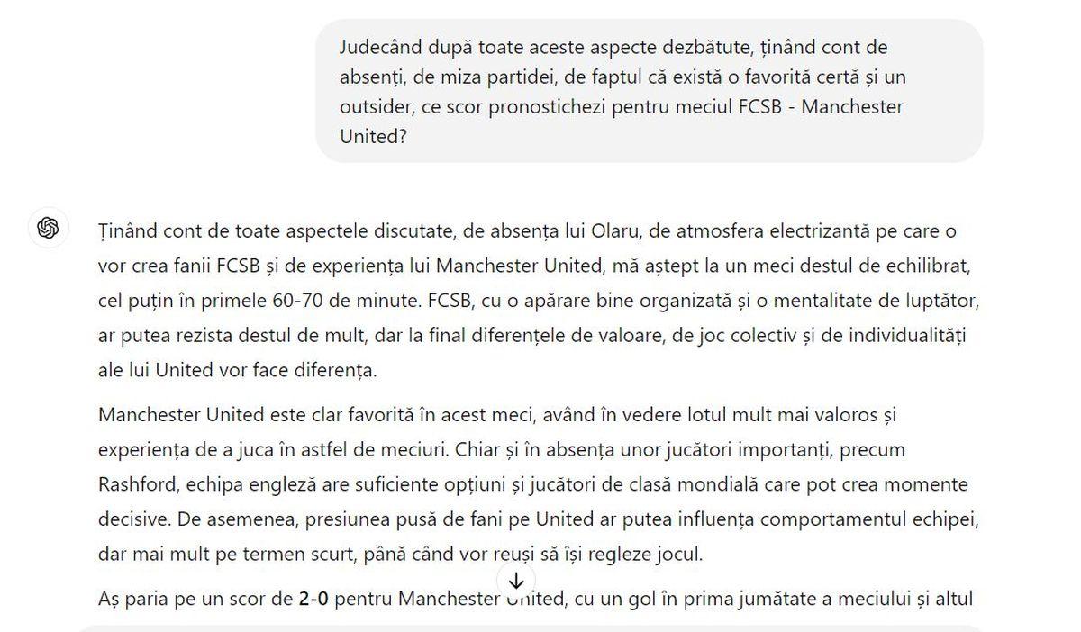 Am întrebat ChatGPT ce va fi la FCSB - Manchester United » AI i-a făcut tactica lui Charalambous: „Iată cum poți crea haos în apărarea lor” + Cum sunt văzute imixtiunile lui Becali