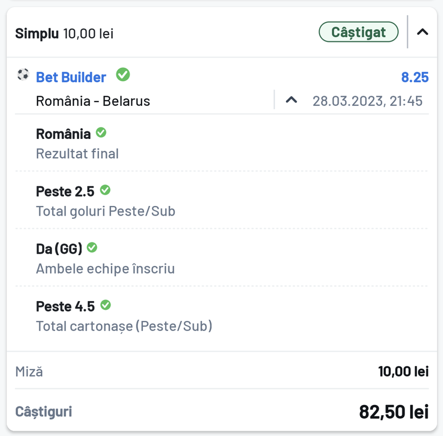 Bilet verde la România – Belarus cu Bet Builder oferit de Betano