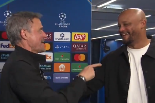 Luis Enrique și Vincent Kompany, dialog la finalul meciului dintre PSG și Bayern Munchen / foto: X @CBSSportsGolazo