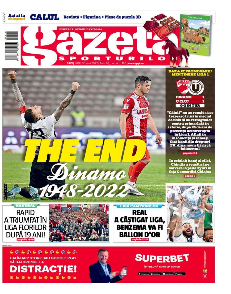 Pagina 1 a Gazetei Sporturilor de azi Amurgul unui club-monument: cauze, vinovați și speranțe la Dinamo