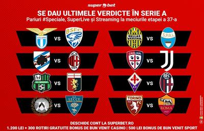 Se dau ultimele verdicte în Serie A. Pariuri #Speciale, SuperLive cu cote mărite și Streaming la meciurile etapei a 37-a