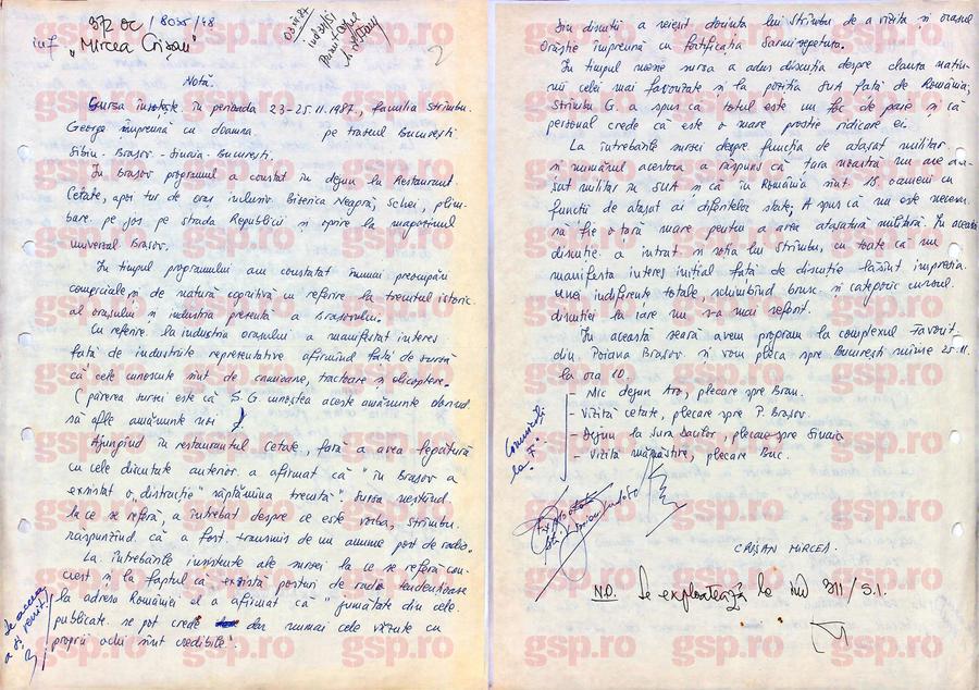 Aceasta este una dintre notele informative scrise de „Mircea Crișan” (Dan Șucu) pentru Securitate în legătură cu atașatul militar SUA la București, 1987. Foto: CNSAS Avem TOATE notele informative scrise pentru Securitate de Dan Șucu, alias „Mircea Crișan”: „Sar în evidență dinții săi de aur” + Cum îl turna pe atașatul militar SUA