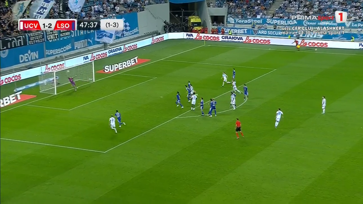 Golul marcat de Adrian Rus în Universitatea Craiova - Levski Sofia / Foto: Captură Prima Sport 1