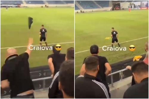 Momentul când suporterul aruncă un pantof și îl lovește pe tușierul Marius Badea, la FCU Craiova - Farul