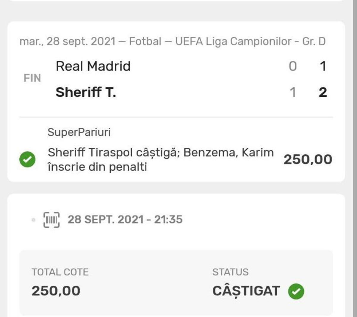 Bilete Real Madrid - Sheriff Tirapsol