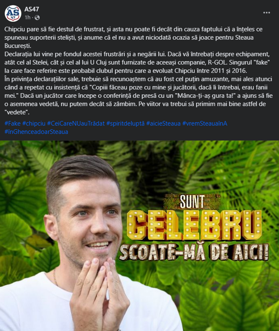 Fanii CSA Steaua îi răspund lui Chipciu: „Singurul «fake» e clubul la care a jucat”