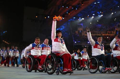 Delegația Rusiei la ceremonia de închidere a Jocurilor Paralimpice de iarnă, Sochi, 2014 Foto: Guliver / Getty Images