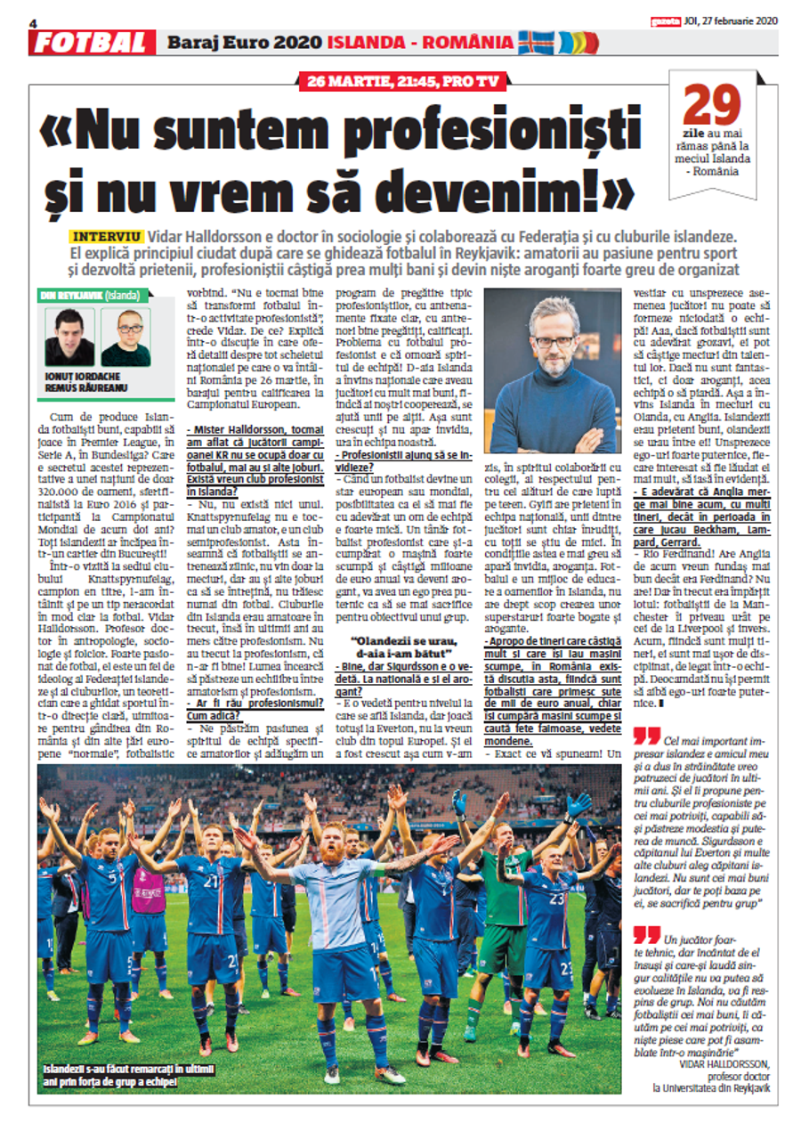 Interviul cu Viðar Halldórsson din Gazeta Sporturilor Hagi, Burleanu și Ziua Cârtiței