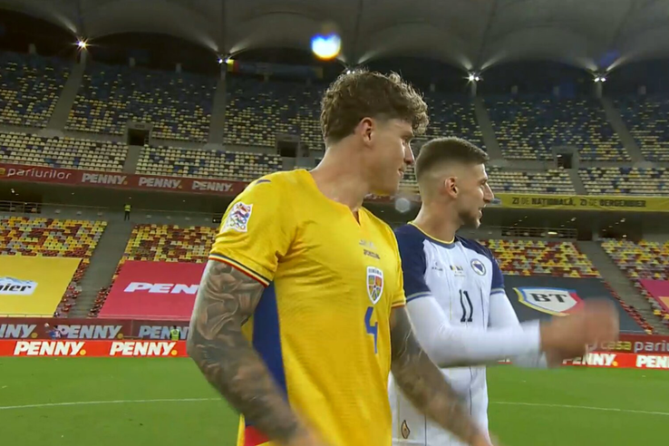 Andrei Coubiș și Jovo Lukic au râs după meciul România - Bosnia // foto: captură Antena 1