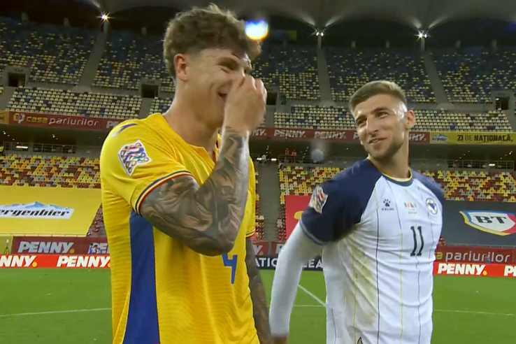 Andrei Coubiș și Jovo Lukic au râs după meciul România - Bosnia // foto: captură Antena 1