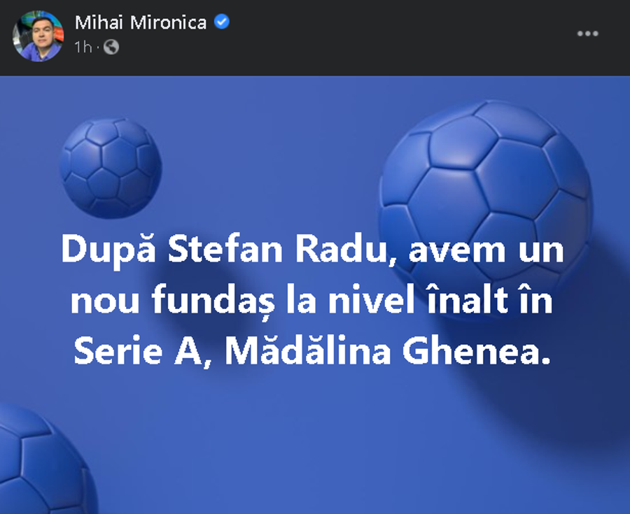 Mironică, MM Stoica și Marin Barbu, glume sexiste pe Facebook: „Mădălina Ghenea, noul nostru fundaș din Serie A”