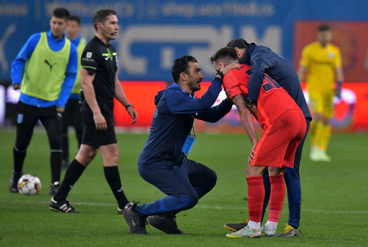 Imagini surprinse imediat după fluierul final: primul om de pe banca FCSB-ului care a mers la Andrei Ivan