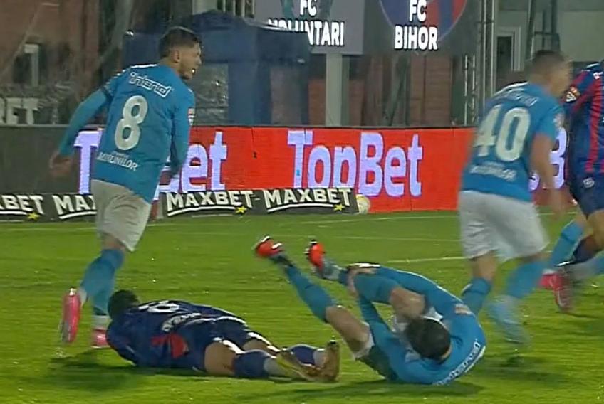 Alexandru Gîț s-a accidentat grav în Voluntari - FC Bihor // FOTO: captură Prima Sport