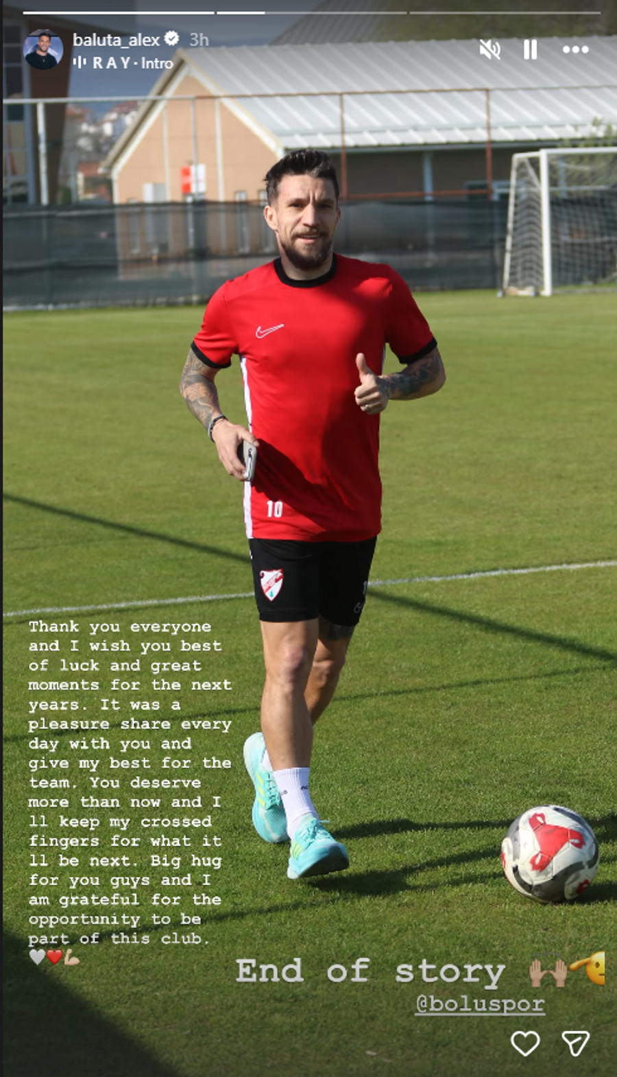 Alexandru Băluță și-a anunțat plecarea de la Boluspor // FOTO Instagram Alexandru Băluță și-a anunțat plecarea de la club: „Meritați mai mult”