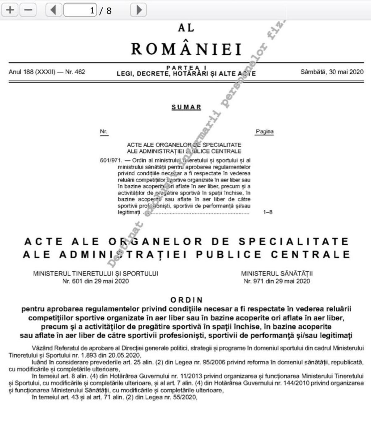 Regulile pentru reluarea competițiilor, publicate în Monitorul Oficial