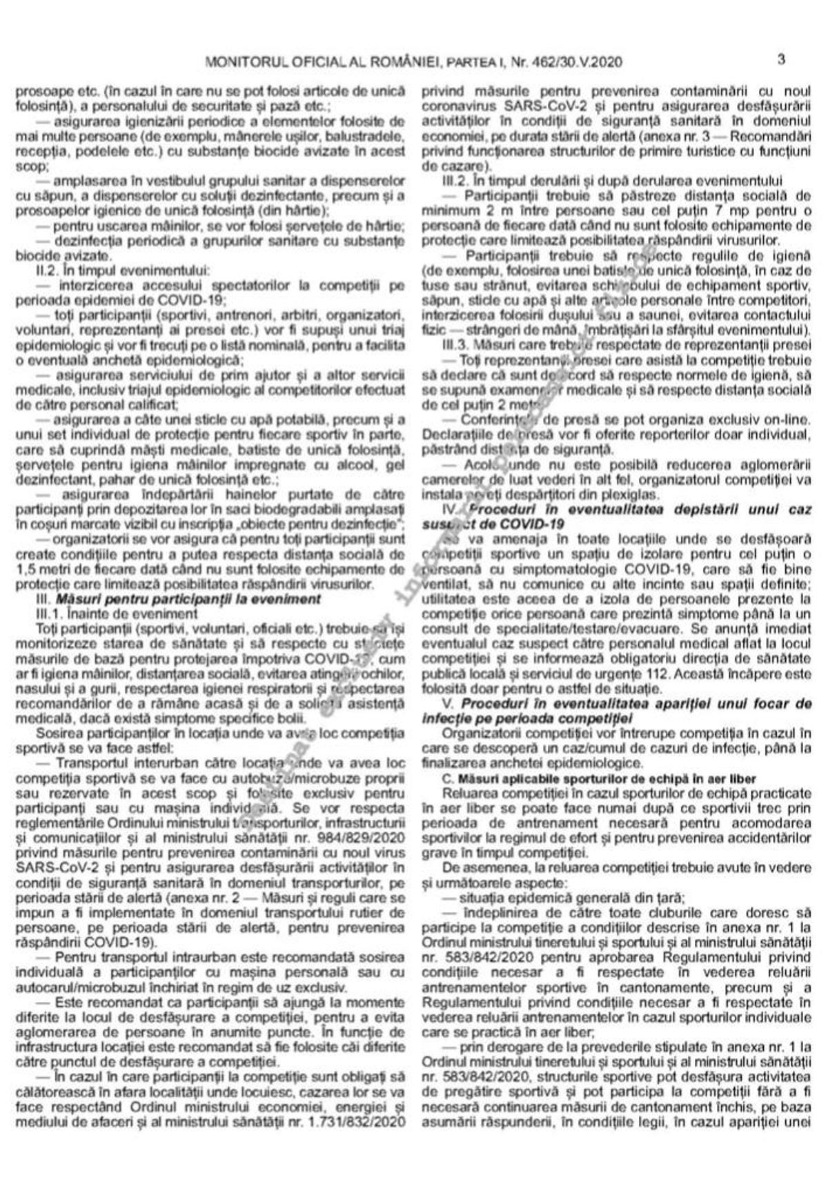 Regulile pentru reluarea competițiilor, publicate în Monitorul Oficial