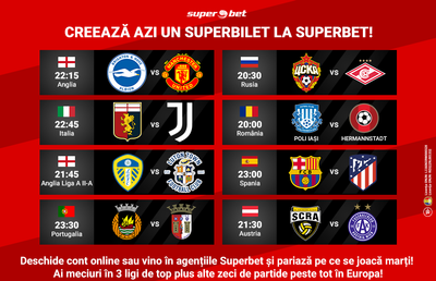 La fotbal e weekend toată săptămâna. Acestea sunt SuperMeciurile care îți pot aduce câștig azi. E marțea cu noroc! Pariază acum!
