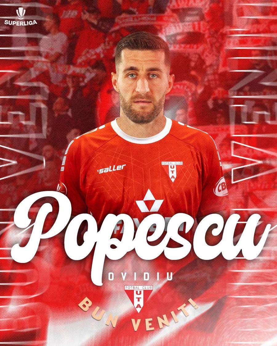 Ovidiu Popescu, prezentat oficial de UTA/ FOTO: Facebook @UTA Arad Ovidiu Popescu a plecat de la U Cluj » Prezentat la altă echipă din Superliga