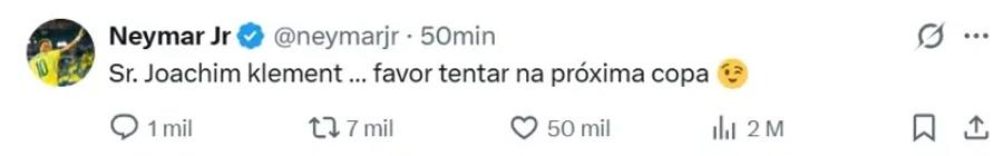Tweet-ul lui Neymar adresat lui Joachim Klement Neymar reglează conturi cu germanul: „Încearcă la următorul Mondial!”