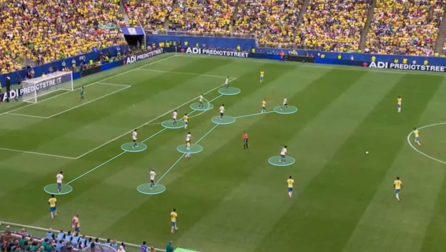 Japonia s-a apărat în 5-4-1 în multe dintre momente. Fotografie generată în platforma Wyscout Cei 7 metri ai lui Ancelotti » Cum a cedat mecanismul aproape perfect al unei Japonii construite fără Tsubasa