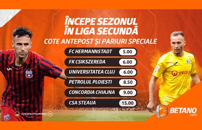 Start în Liga Secundă a României! Ce spun cotele Betano despre șansele celor de la CSA Steaua,"U" Cluj, Petrolul sau Hermannstadt