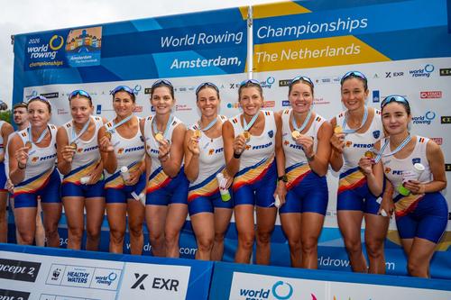 Barca feminină a României de 8 plus 1 rame la CM 2026 Foto: FR Canotaj/Balint Czucz