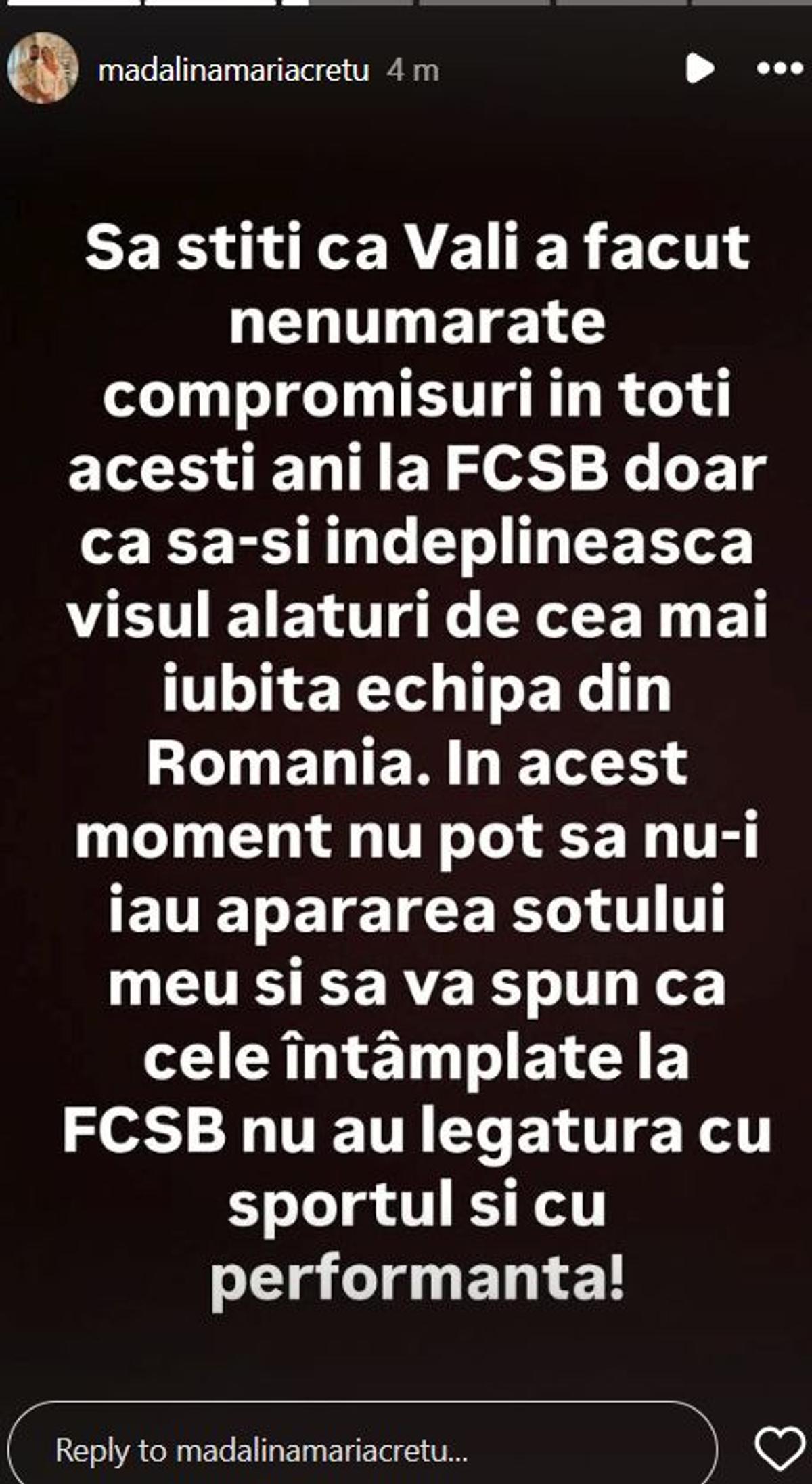 Mesajul soției lui Valentin Crețu, la despărțirea de FCSB