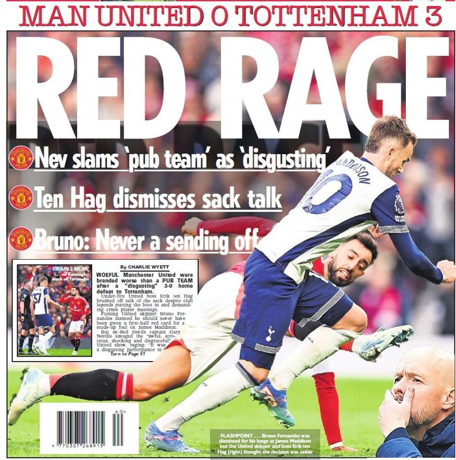 The Sun scrie despre „Furia Roșie” Toată presa îl vrea „afară” pe Ten Hag! Daily Mirror: „Nota ZERO din 10!”. The Sun: „Chester van United!”