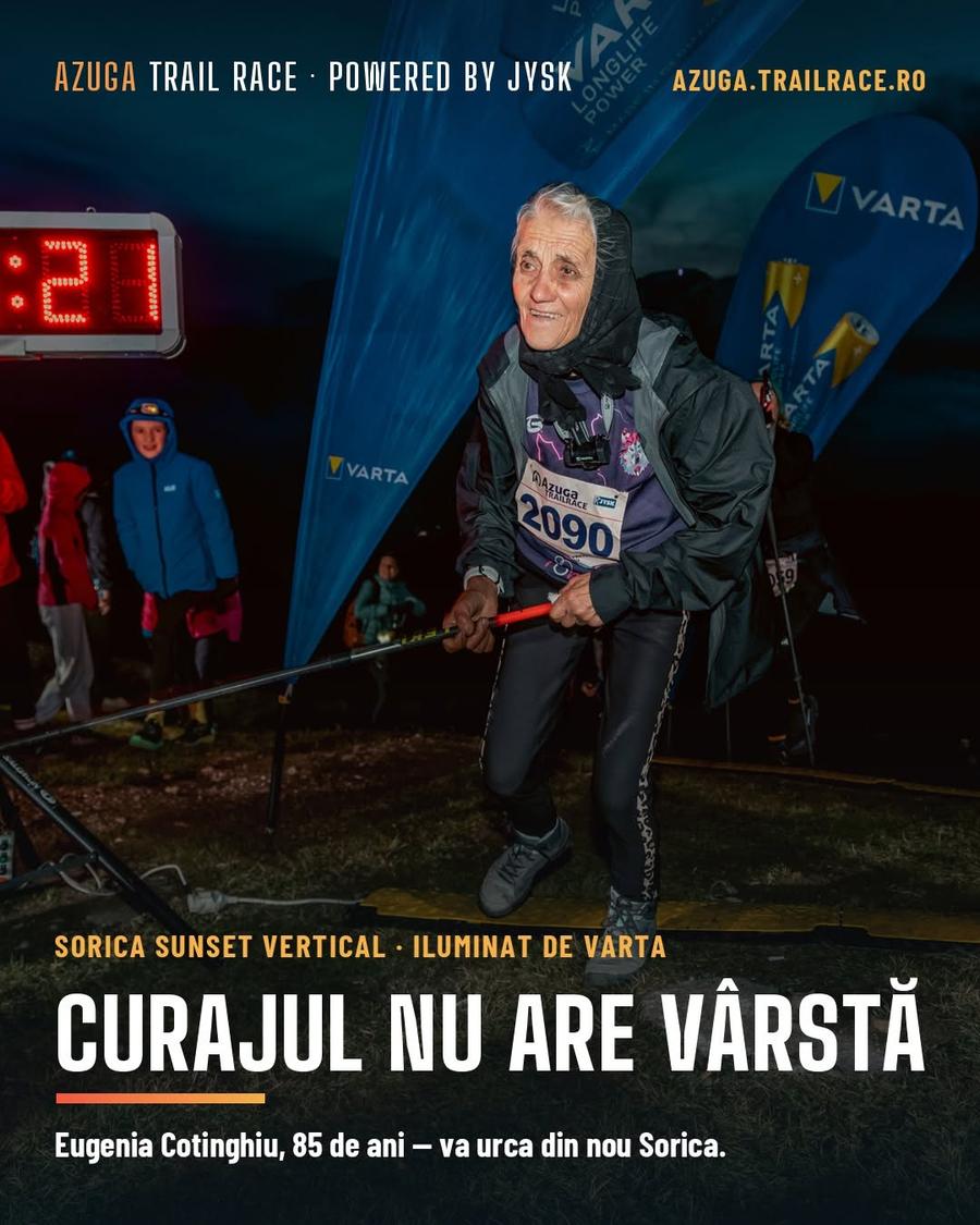 „Mamaie Eugenia” va participa la Azuga Trail Race // foto: Facebook Mamaie Eugenia se dă cu tiroliana » La 85 de ani, femeia cu 12 strănepoți ia startul la competiția Azuga Trail Race