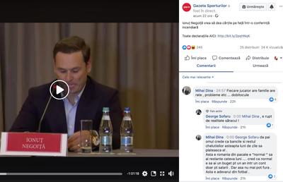 VIDEO Reacție șocantă a lui Mihai Dina în timpul conferinței lui Ionuț Negoiță: „Fiecare jucător are familie, are rate, dobitocule”