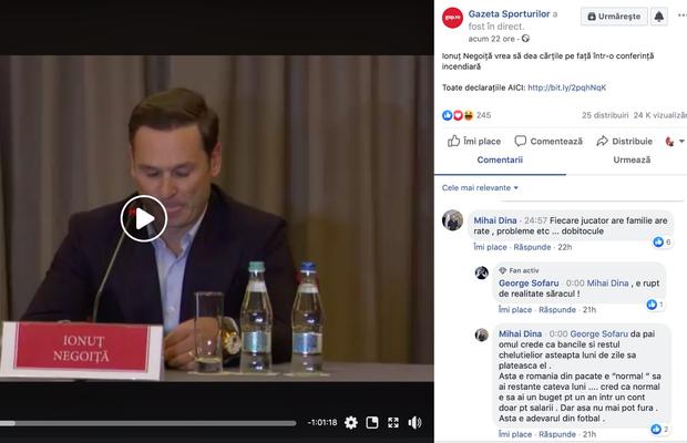 VIDEO Reacție șocantă a lui Mihai Dina în timpul conferinței lui Ionuț Negoiță: „Fiecare jucător are familie, are rate, dobitocule”