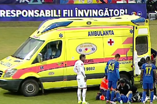 Ciocnire violentă în Unirea Slobozia - Hermannstadt: jucătorul a fost luat cu ambulanța de pe teren