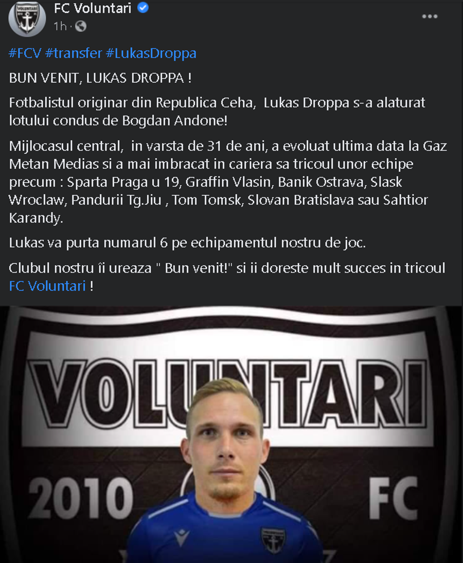 OFICIAL. Adi Popa, OUT de la FC Voluntari! Ilfovenii au anunțat și primul transfer al lui Bogdan Andone