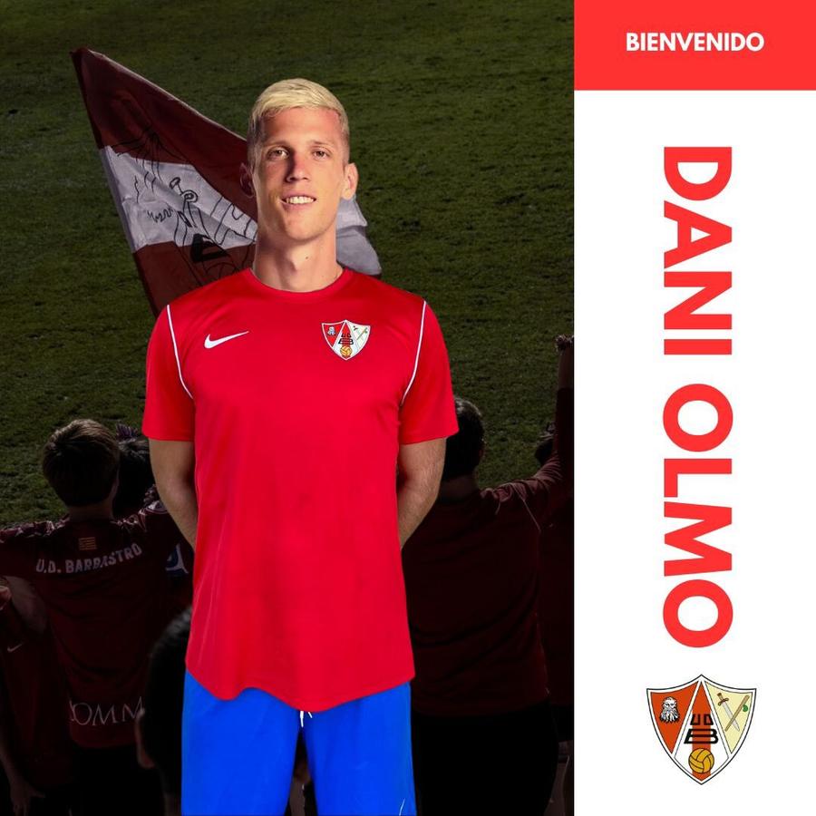 Dani Olmo, „prezentat oficial” ca primul transfer din mercato invernal / Foto: X Barbastro Petiție pentru tricourile Barcelonei! » Plâng că nu au primit darurile promise și le așteaptă sâmbătă la meci