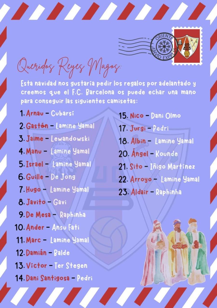 Lista cu tricourile dorite de jucătorii lui UD Barbastro / Foto: X UD Barbastro Petiție pentru tricourile Barcelonei! » Plâng că nu au primit darurile promise și le așteaptă sâmbătă la meci