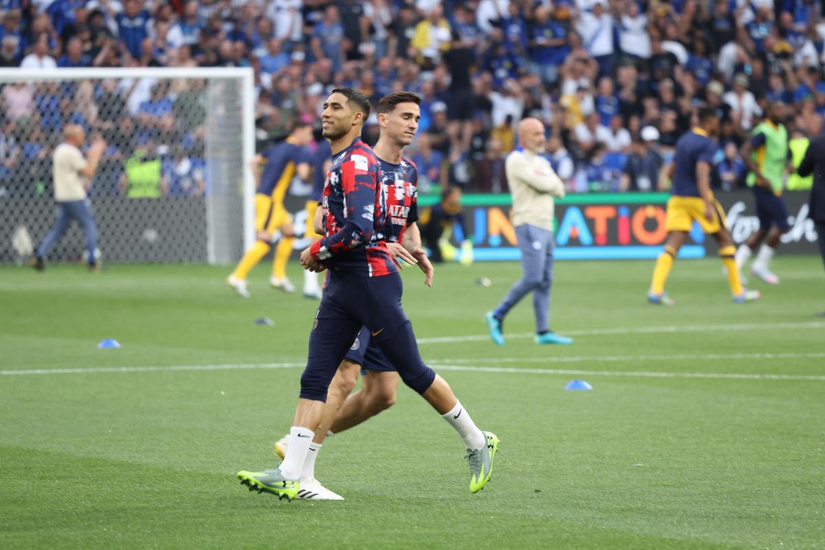 Imagini de la încălzirea finalei PSG - Inter